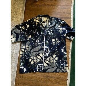 Tommy Bahamas Men’s Tropical Print Hawaiian Shirt Navy Blue Gray sz XL 100% Silk